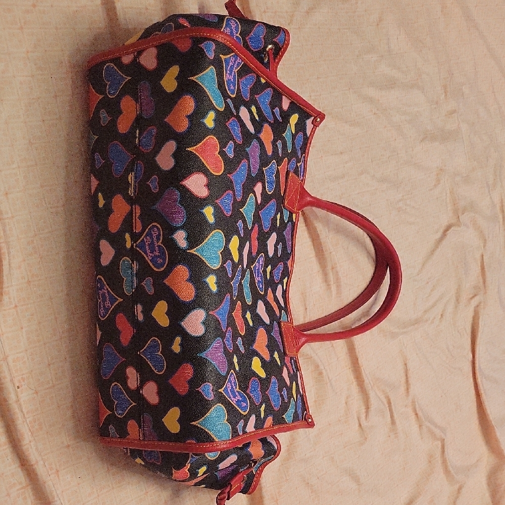 Dooney & Bourke Black Tote with Multicolor Heart Print and Red Trim - Picture 14 of 16